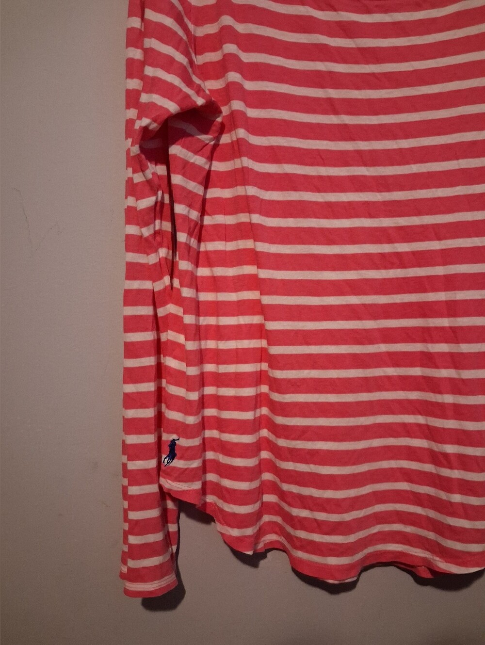 Polo Ralph Lauren Shirt Womens Large Pink Striped Long Sleeve Cotton Crew Pony